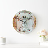 VITRUVIAN MAN Antiek Parchment Red Ruby Gemstenen Grote Klok (Huis)