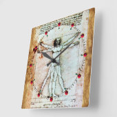 VITRUVIAN MAN Antiek Parchment Red Ruby Gemstenen Vierkante Klok (Hoek)