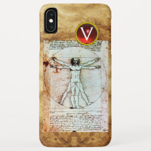 VITRUVIAN MAN Antiek Parchment Red Ruby Monogram Case-Mate iPhone Case