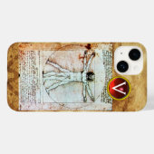 VITRUVIAN MAN Antiek Parchment Red Ruby Monogram Case-Mate iPhone Case (Achterkant (horizontaal))