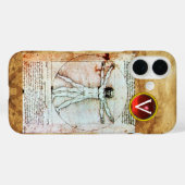 VITRUVIAN MAN Antiek Parchment Red Ruby Monogram Case-Mate iPhone Case (Achterkant (horizontaal))