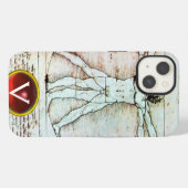 VITRUVIAN MAN Antiek perkament Rode Robijn Monogra iPhone Hoesje (Achterkant horizontaal)