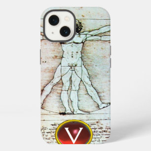 VITRUVIAN MAN Antiek perkament Rode Robijn Monogra iPhone 13 Hoesje