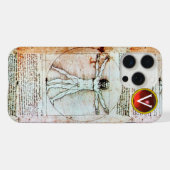 VITRUVIAN MAN Antiek perkament Rode Robijn Monogra iPhone Hoesje (Achterkant horizontaal)