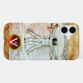 VITRUVIAN MAN Antiek perkament Rode Robijn Monogra iPhone Hoesje (Achterkant horizontaal)