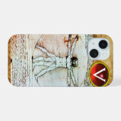 VITRUVIAN MAN Antiek perkament Rood Robijn Monogra iPhone 15 Hoesje (Achterkant horizontaal)