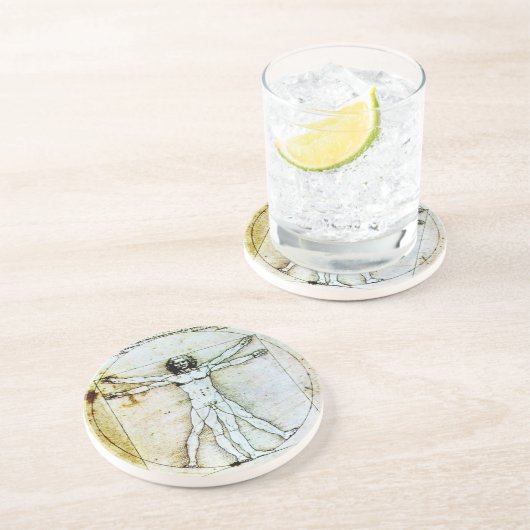 VITRUVIAN MAN Antiek perkament Zandsteen Onderzetter (Zijkant)