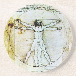 VITRUVIAN MAN Antiek perkament Zandsteen Onderzetter