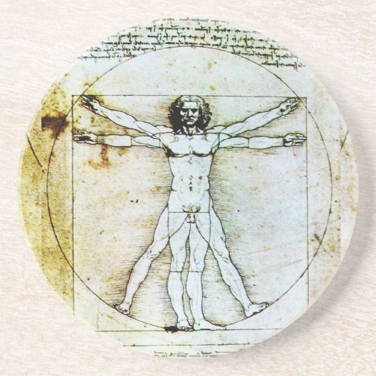 VITRUVIAN MAN Antiek perkament Zandsteen Onderzetter (Voorkant)