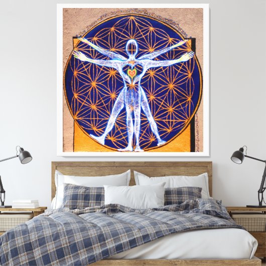 Vitruvian Man, Flower of Life, Squaring Circle Canvas Afdruk (Insitu (Slaapkamer))