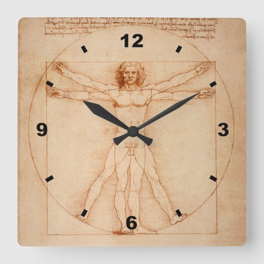 Vitruvian Man ~ Leonardo da Vinci" 1490 ` Venice Vierkante Klok (Voorkant)