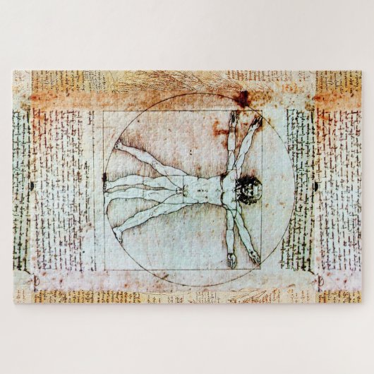 VITRUVIAN MAN Leonardo Da Vinci Antiek Parchment  Legpuzzel (Horizontaal)
