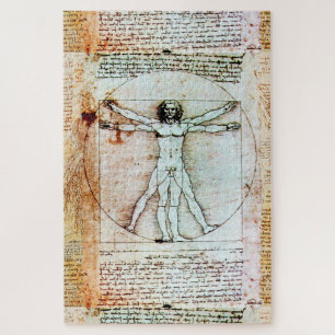VITRUVIAN MAN Leonardo Da Vinci Antiek Parchment  Legpuzzel