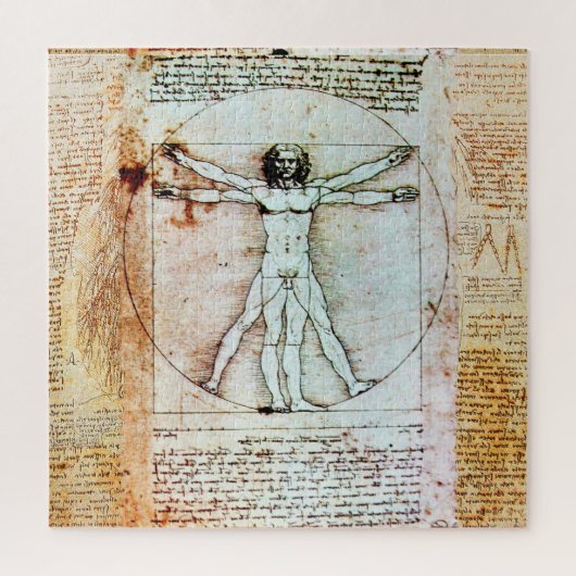 VITRUVIAN MAN Leonardo Da Vinci Antiek Parchment Legpuzzel (Verticaal)