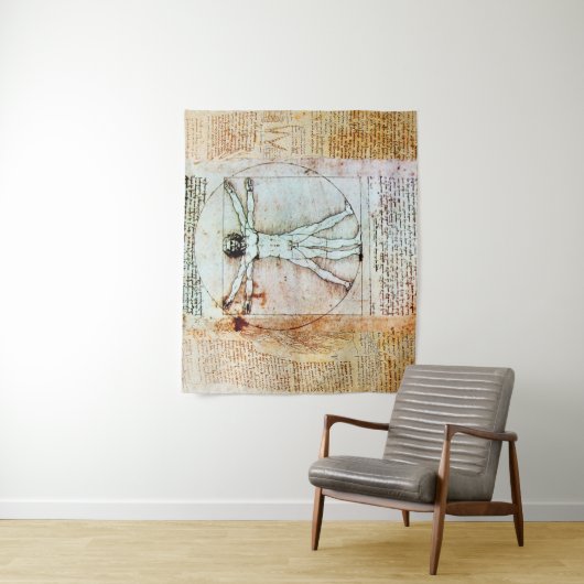 VITRUVIAN MAN Leonardo Da Vinci Antiek Parchment Wandkleed (In situ)