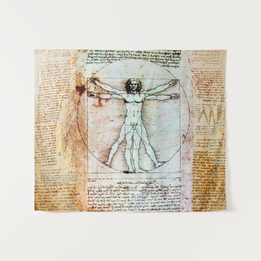 VITRUVIAN MAN Leonardo Da Vinci Antiek Parchment Wandkleed (Voorkant (horizontaal))