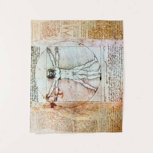 VITRUVIAN MAN Leonardo Da Vinci Antiek Parchment Wandkleed (Voorkant)