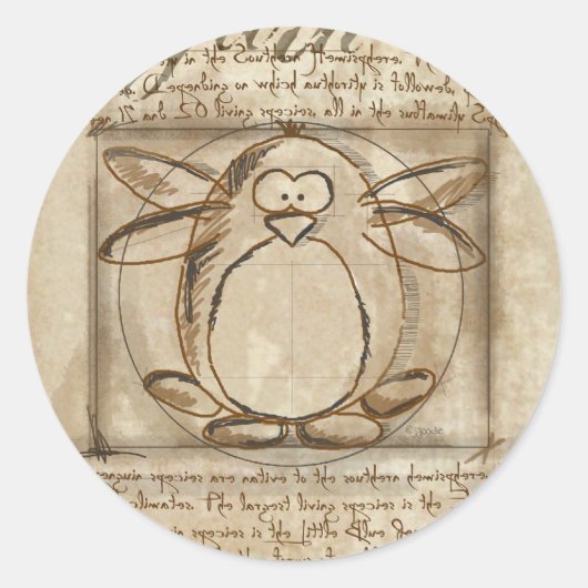 Vitruvian Penguin Ronde Sticker (Voorkant)