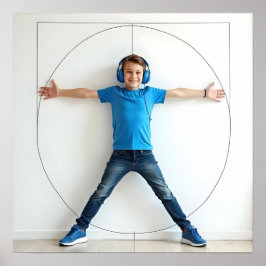 Vitruvian Style Child Blue Headphones Autism Neuro Poster