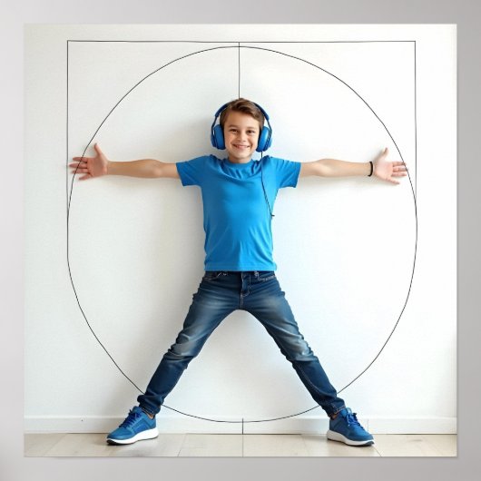 Vitruvian Style Child Blue Headphones Autism Neuro Poster (Voorkant)