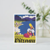 Vitznau, Lucerne, Zwitserland, vrouw op de heuvel Briefkaart (Staand voorkant)