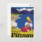 Vitznau, Lucerne, Zwitserland, vrouw op de heuvel Briefkaart (Voorkant / Achterkant)