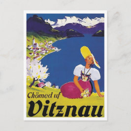 Vitznau, Luzern, Zwitserland, vrouw op de heuvel Briefkaart