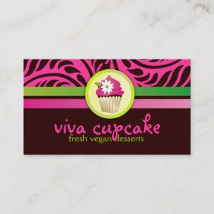 Viva Cupcake Roze n Green Stripes Visitekaartje