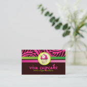 Viva Cupcake Roze n Green Stripes Visitekaartje (Staand voorkant)
