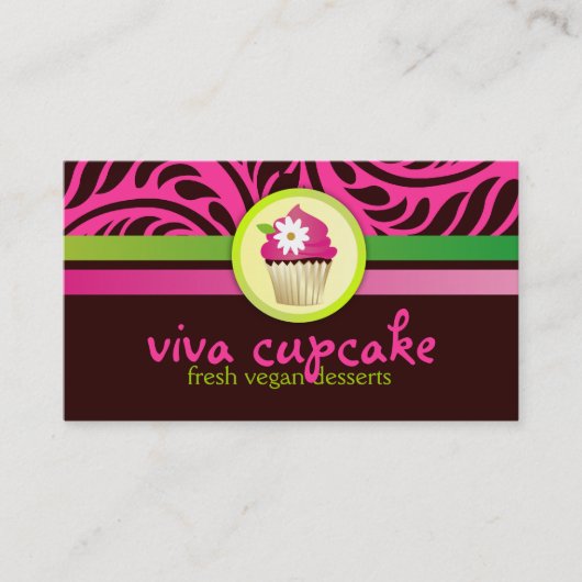 Viva Cupcake Roze n Green Stripes Visitekaartje (Voorkant)