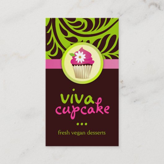 Viva Cupcake - Verticaal groen Visitekaartje (Voorkant)