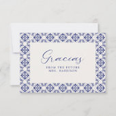 Viva La Novia Blue Talavera Bruiloftsfeest Bedankkaart (Voorkant)