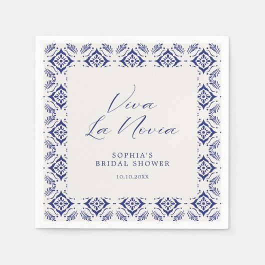 Viva La Novia Blue Talavera Vrijgezellenfeest Servet (Voorkant)