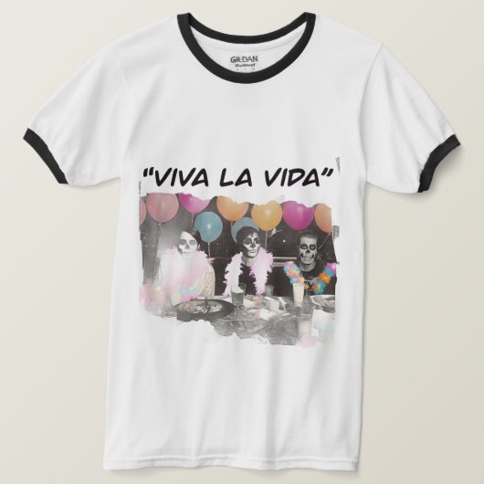 Viva La Vida Retro Skelet Ringer T-Shirt (Design voorkant)