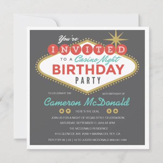 Viva Las Vegas Birthday Invitation Kaart (Voorkant)