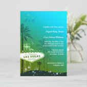 Viva Las Vegas Cyaan Blauw Bruiloft Kaart (Staand voorkant)
