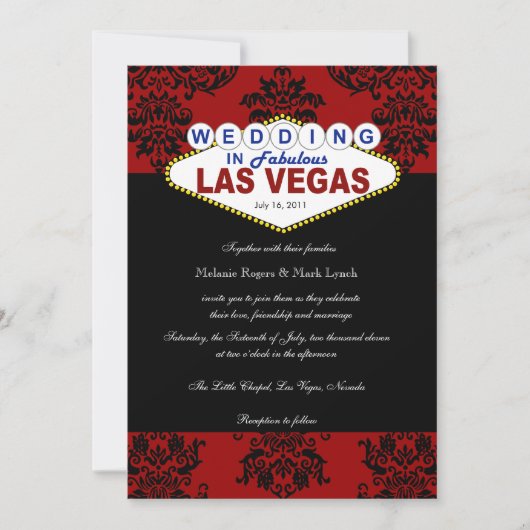 Viva Las Vegas Damask Wedding Invitation Kaart (Voorkant)