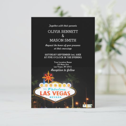 Viva Las Vegas Destination Wedding Invitation Kaart (Staand voorkant)