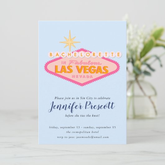 Viva Las Vegas Sign Bachelorette Party Uitnodiging (Staand voorkant)