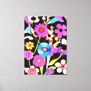 Viva Magenta Abstract Retro Boho Spring Flowers Canvas Afdruk
