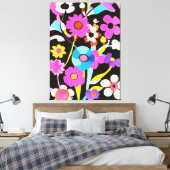 Viva Magenta Abstract Retro Boho Spring Flowers Canvas Afdruk (Insitu (Slaapkamer))