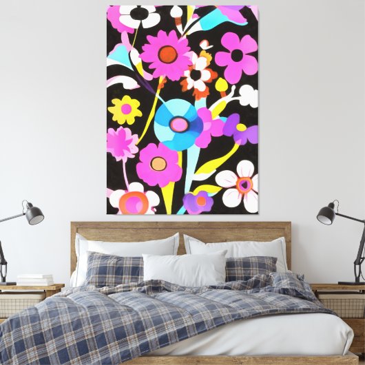 Viva Magenta Abstract Retro Boho Spring Flowers Canvas Afdruk (Insitu (Slaapkamer))