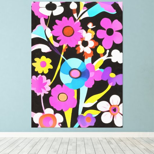 Viva Magenta Abstract Retro Boho Spring Flowers Canvas Afdruk (Insitu (Houten vloer))