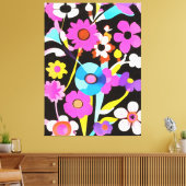 Viva Magenta Abstract Retro Boho Spring Flowers Canvas Afdruk (Insitu (Woonkamer))