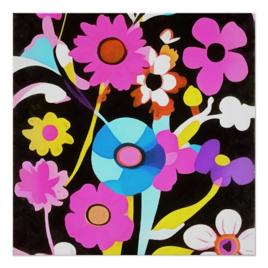 Viva Magenta Abstract Retro Boho Spring Flowers Perfect Poster (Voorkant)