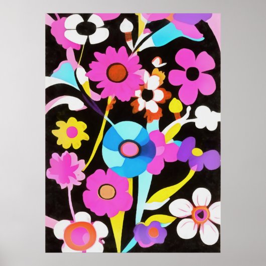 Viva Magenta Abstract Retro Boho Spring Flowers Poster (Voorkant)