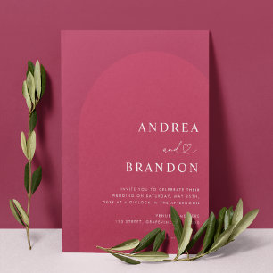 Viva Magenta Arch Heart Script All-in-One Weddensc Kaart
