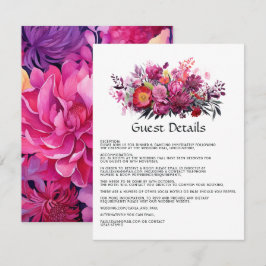 Viva Magenta Bloemen Bruiloft Gast Details Informatiekaartje