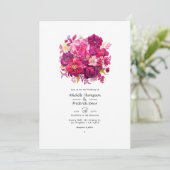 Viva Magenta Bloemen Bruiloft Kaart (Staand voorkant)