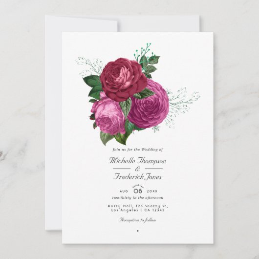 Viva Magenta Bloemen Bruiloft QR Code Rsvp Kaart (Voorkant)
